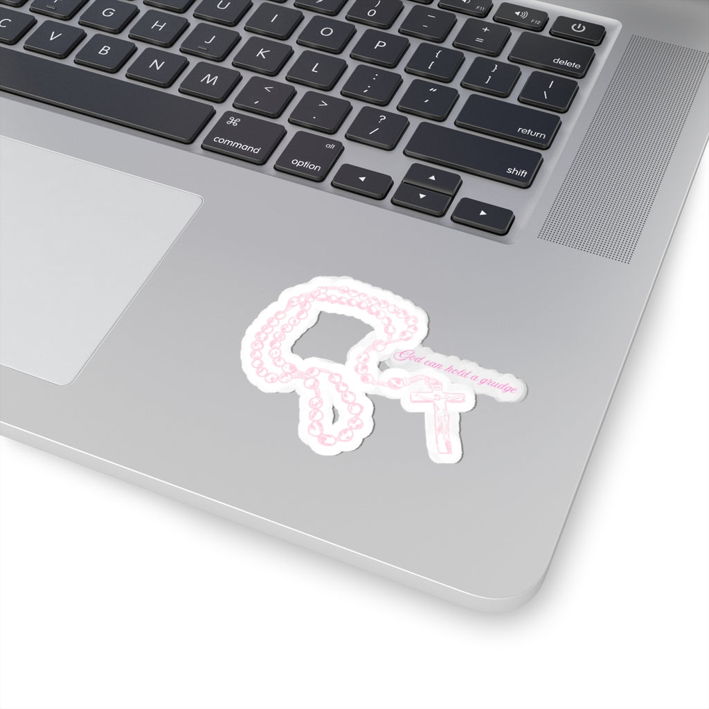 Pink Rosary Sticker — 'God Can Hold a Grudge' Kiss-Cut Vinyl Decal