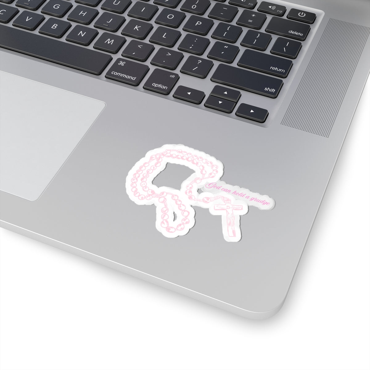 Pink Rosary Sticker — 'God Can Hold a Grudge' Kiss-Cut Vinyl Decal