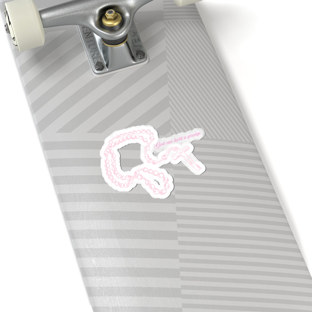 Pink Rosary Sticker — 'God Can Hold a Grudge' Kiss-Cut Vinyl Decal