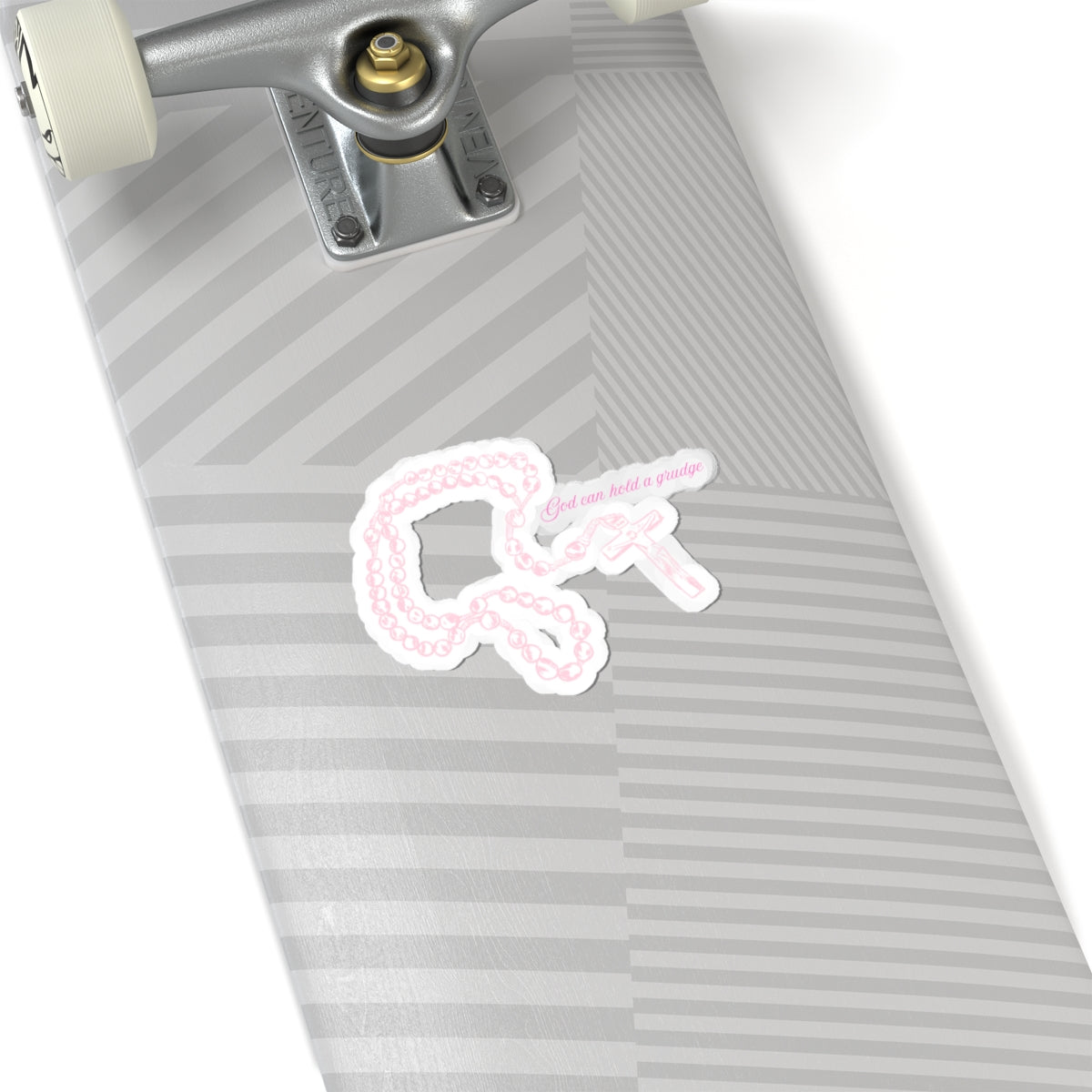 Pink Rosary Sticker — 'God Can Hold a Grudge' Kiss-Cut Vinyl Decal